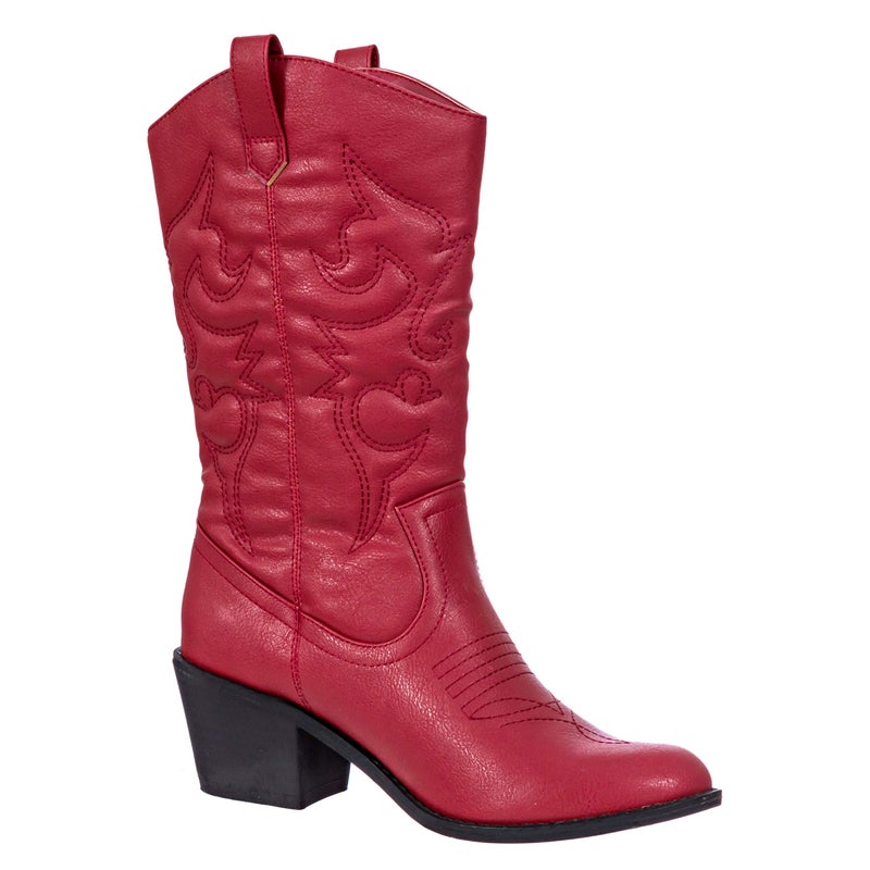 Charles Albert Womens Embroidered Modern Western Cowboy Boot, Red, 6 - Image 1